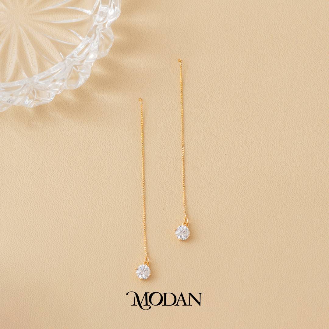 (73mm) Rosegold Simple Threader Earrings Anting Tusuk Rantai Panjang Jurai Mata Satu Hypoallergenic Gold Plated