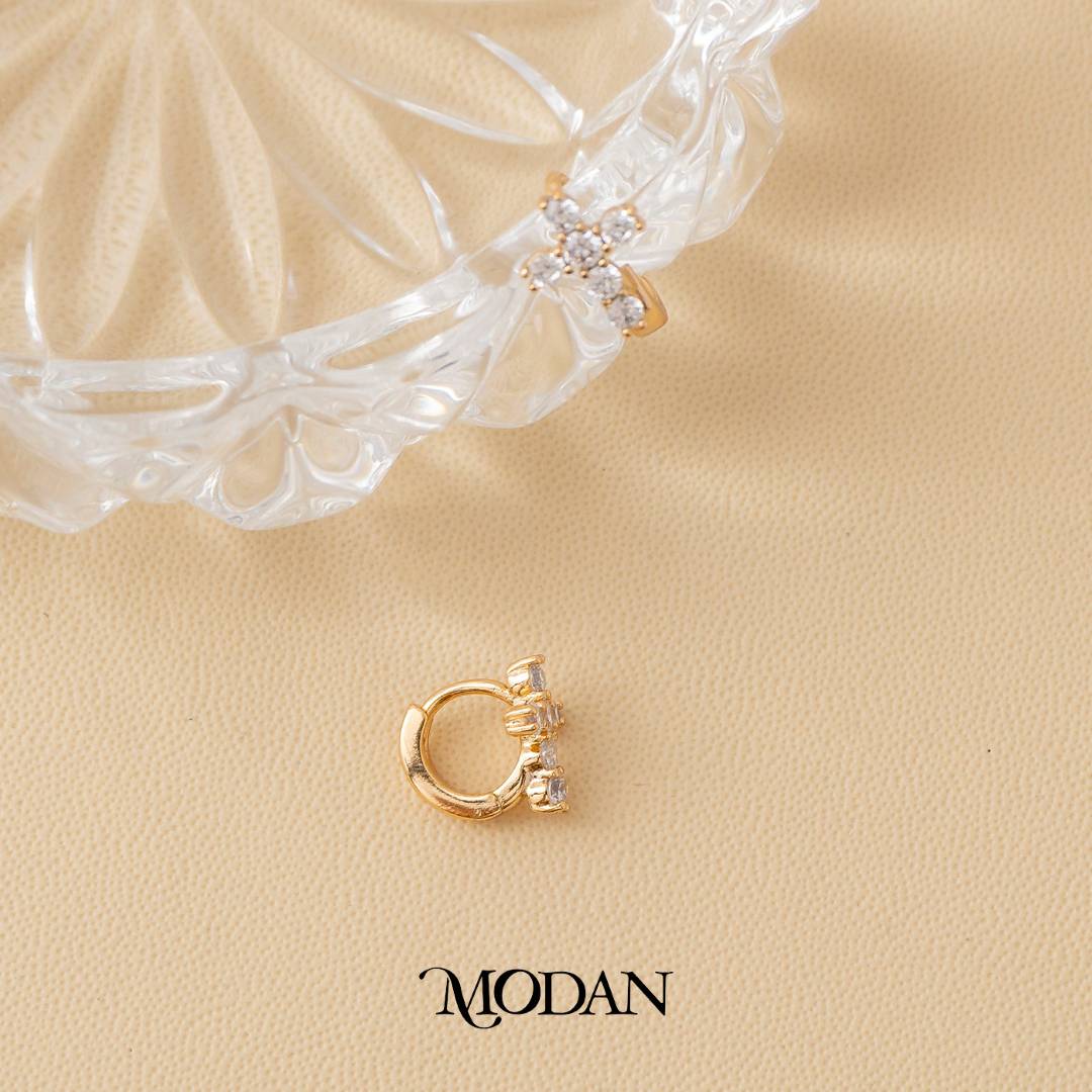 (10mm) Sparkling Rosegold Religious Cross Hoop Earrings Anting Salib Hypoallergenic Gold Plated