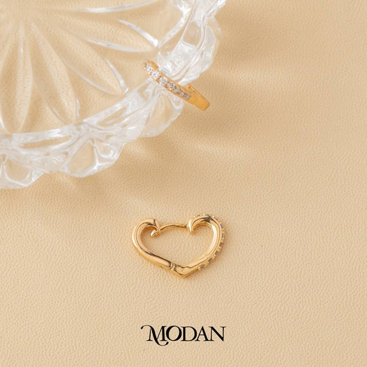 (19mm) Micro Pave Open Heart Hoop Earrings Anting Bentuk Hati Hypoallergenic Gold Plated