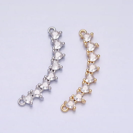 Sparkling Bridal Heart Curved DIY Connector Liontin Konektor Hati Pesta Hypoallergenic Gold Plated