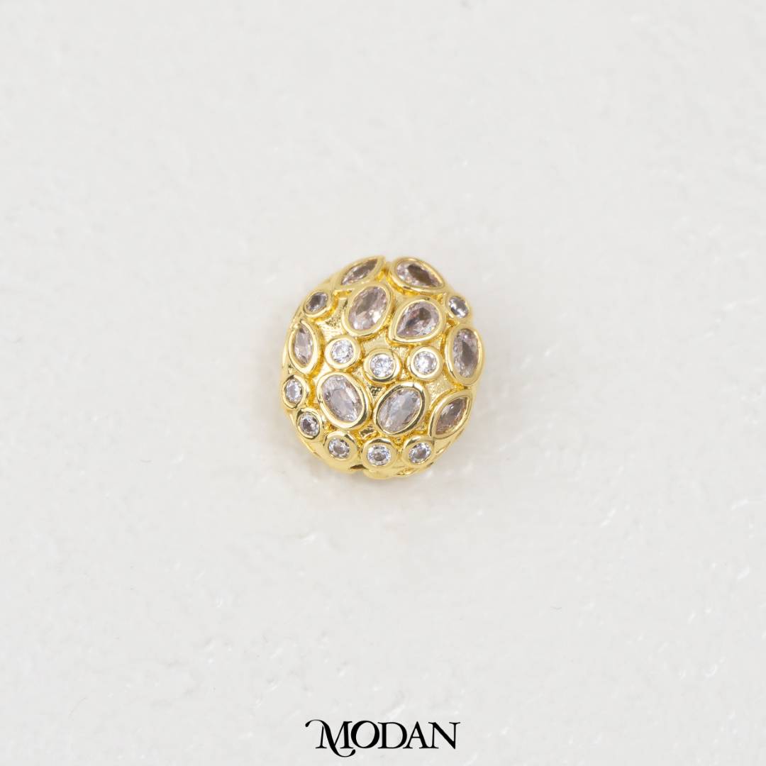Bohemian Sparkling Cubic Zirconia Oval Egg DIY Beads Liontin Manik Telur Oval Hypoallergenic Gold Filled