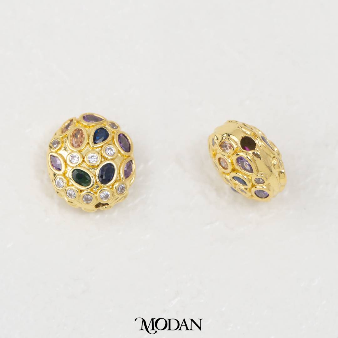 Bohemian Sparkling Cubic Zirconia Oval Egg DIY Beads Liontin Manik Telur Oval Hypoallergenic Gold Filled