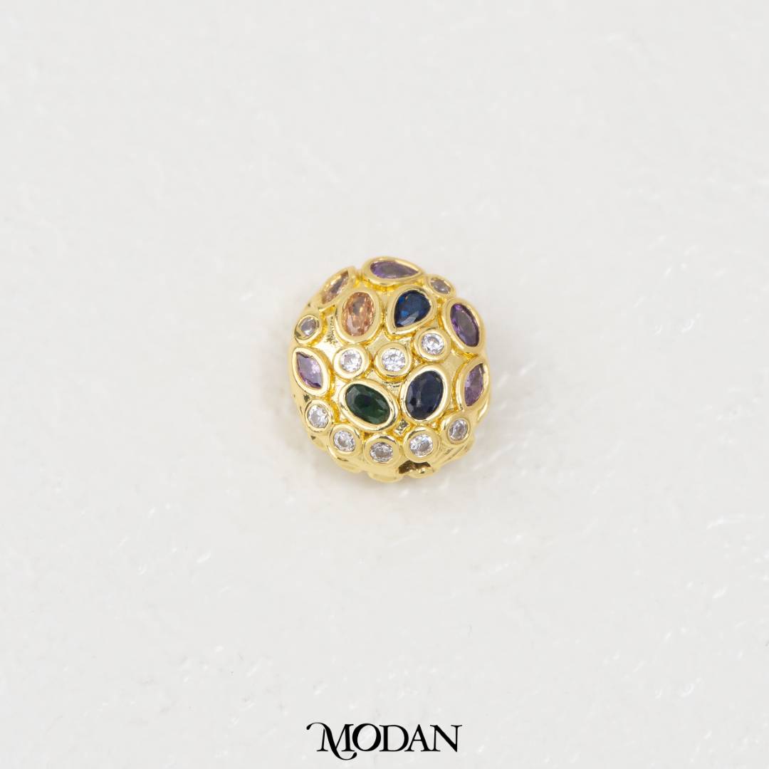 Bohemian Sparkling Cubic Zirconia Oval Egg DIY Beads Liontin Manik Telur Oval Hypoallergenic Gold Filled