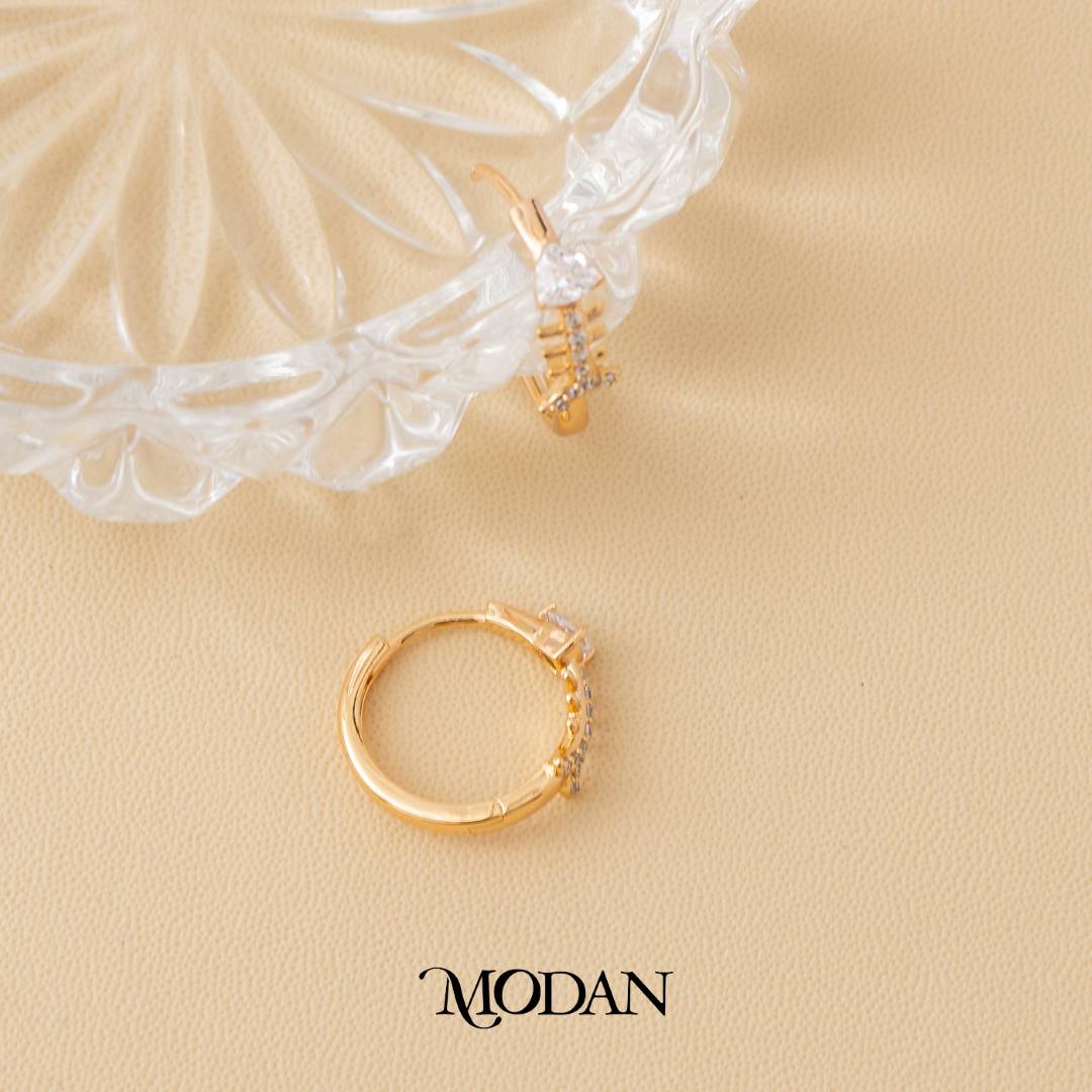 (17mm) Rosegold Micro Pave Fishbone Hoop Earrings Anting Bulat Hypoallergenic Gold Plated