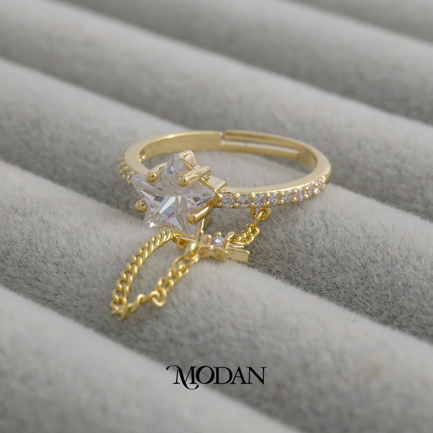 Chain Starburst Cocktail Ring Cincin Bintang Rantai Hypoallergenic Gold Plated