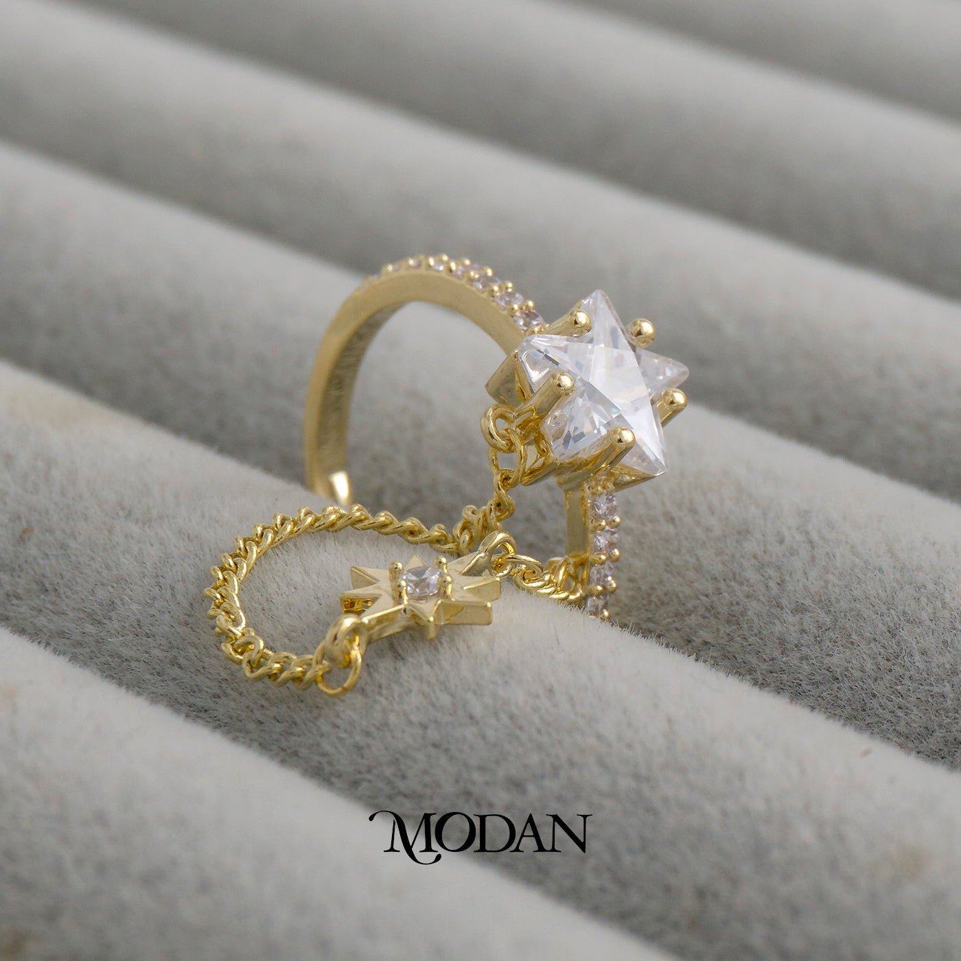 Chain Starburst Cocktail Ring Cincin Bintang Rantai Hypoallergenic Gold Plated