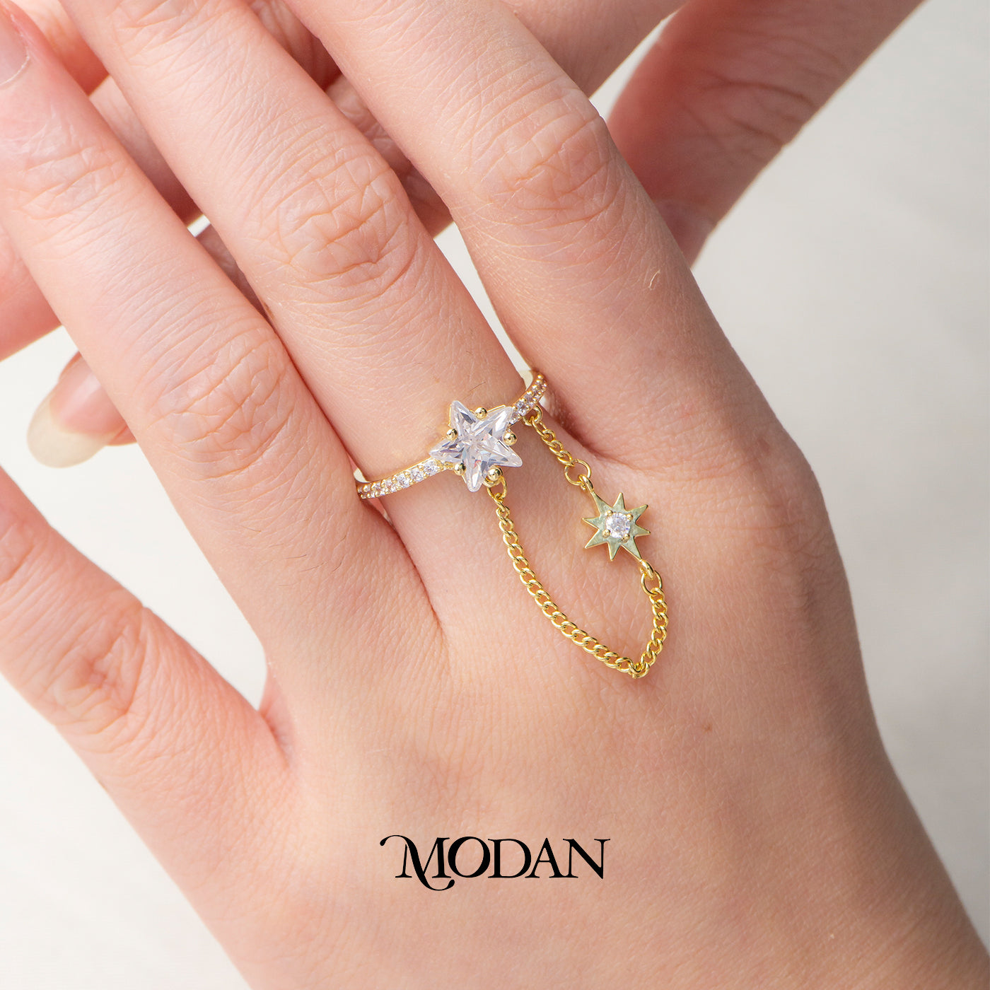 Chain Starburst Cocktail Ring Cincin Bintang Rantai Hypoallergenic Gold Plated