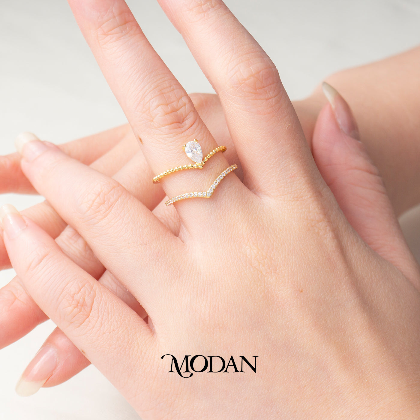 Dainty Wishbone Solitaire Crystal Ring Cincin Segitiga Hypoallergenic Gold Plated