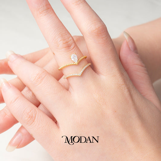 Dainty Wishbone Solitaire Crystal Ring Cincin Segitiga Hypoallergenic Gold Plated