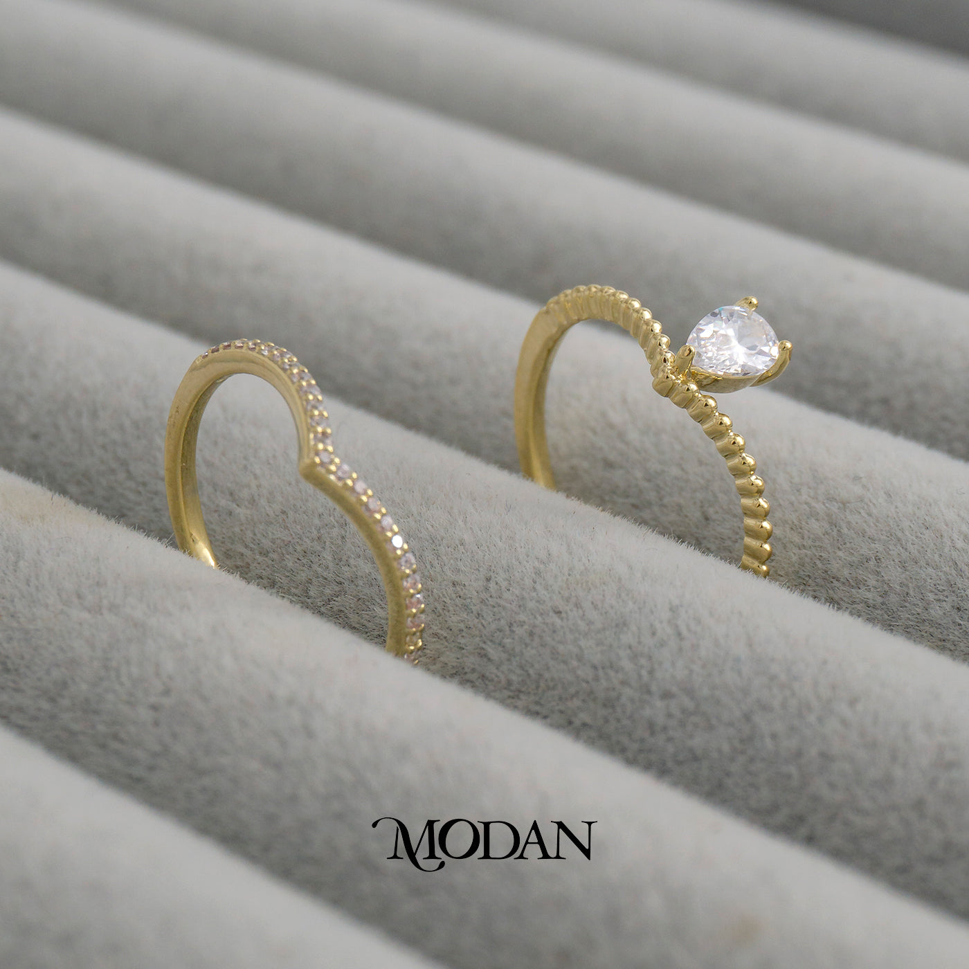 Dainty Wishbone Solitaire Crystal Ring Cincin Segitiga Hypoallergenic Gold Plated