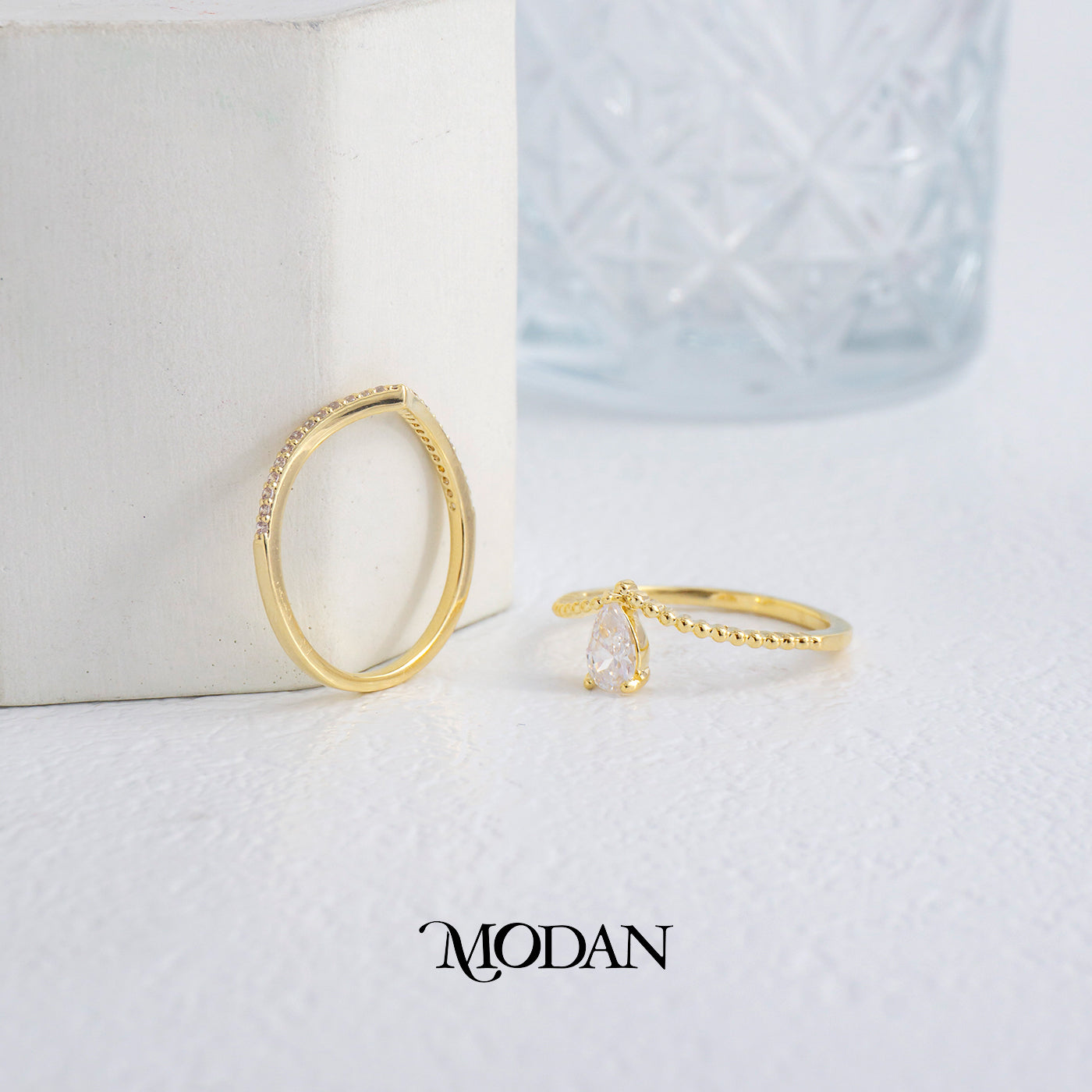 Dainty Wishbone Solitaire Crystal Ring Cincin Segitiga Hypoallergenic Gold Plated