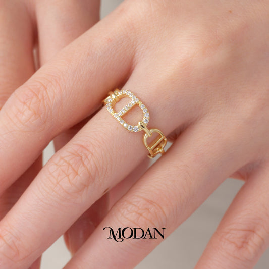 Elegant Anchor Chain Ring Cincin Rantai Jangkar Hypoallergenic Gold Plated
