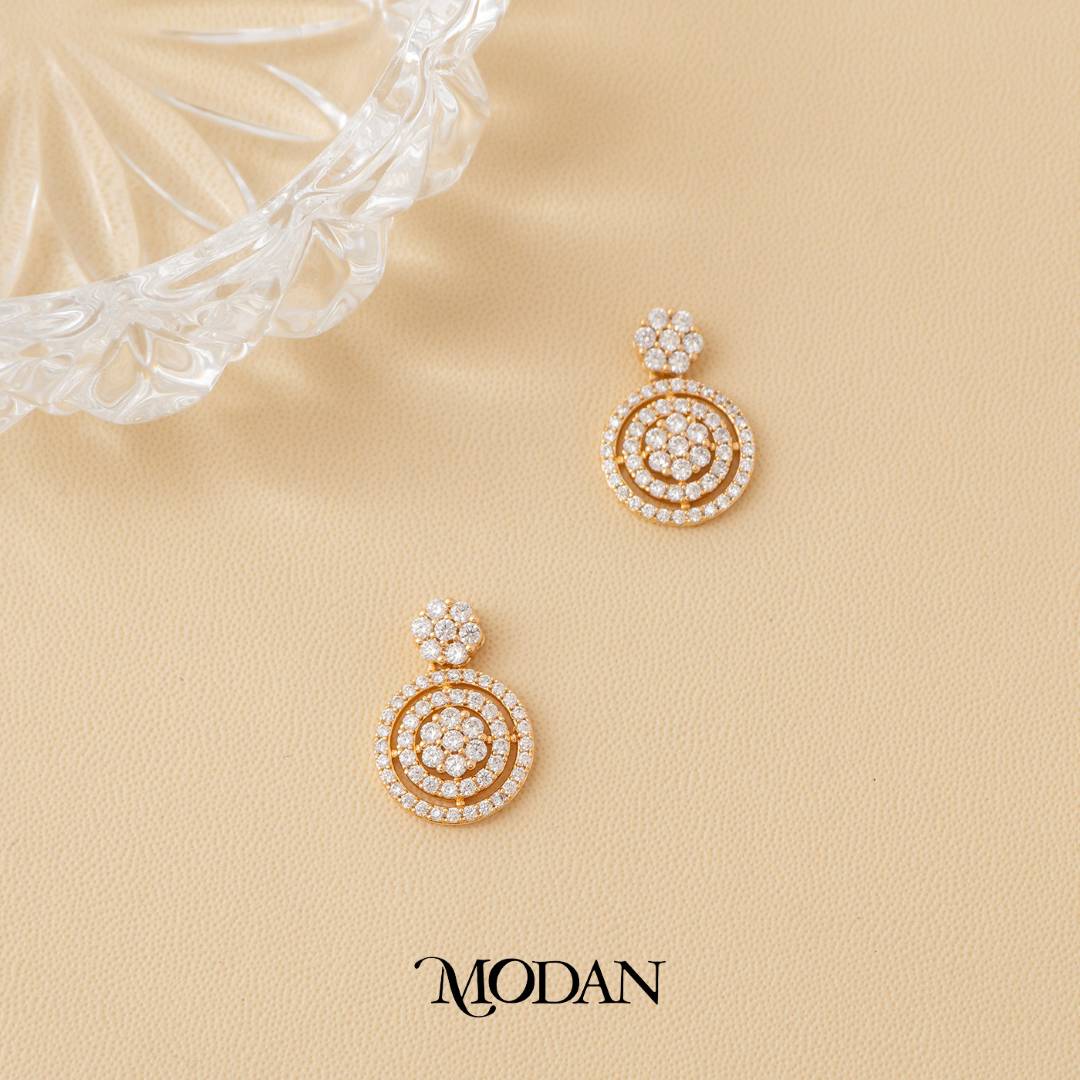 (19mm) Flower Round Dangle Stud Earrings Anting Tusuk Bulat Hypoallergenic Gold Plated