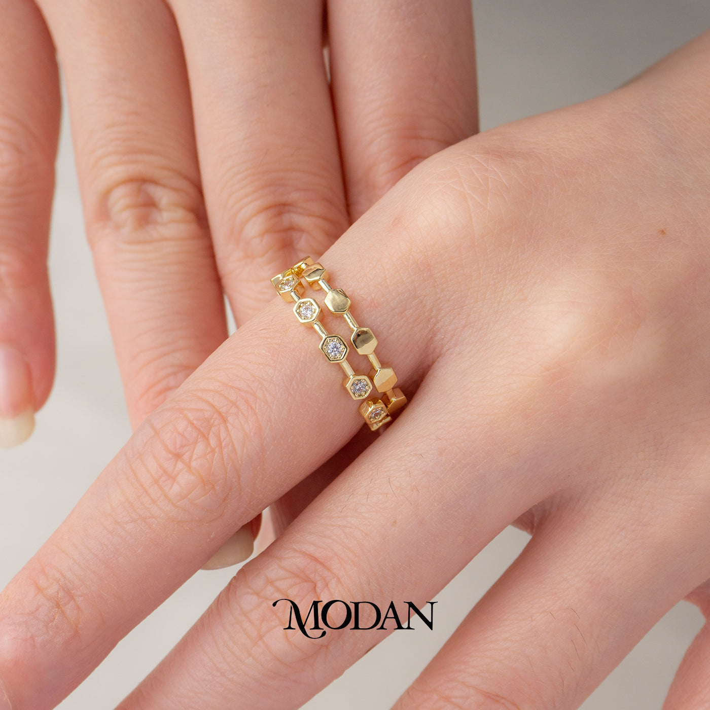 Modern Honeycomb Hexagon Ring Cincin Sarang Lebah Hypoallergenic Gold Plated