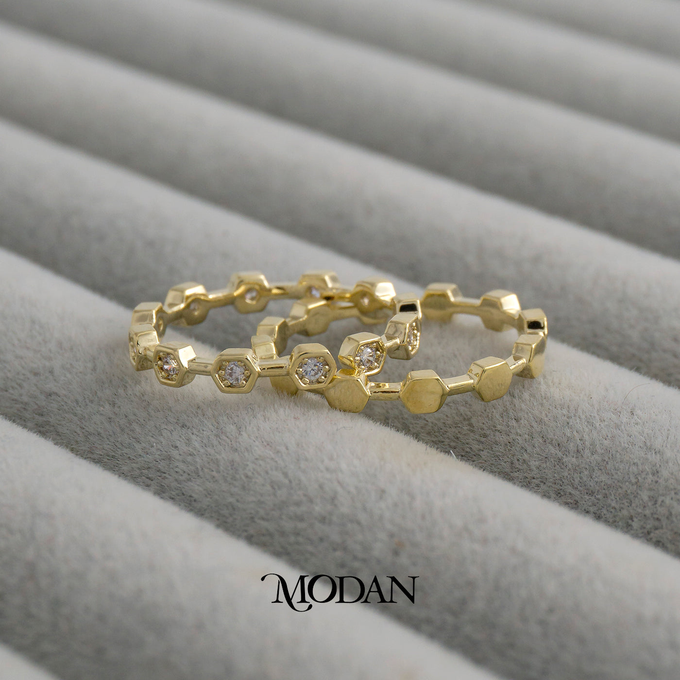 Modern Honeycomb Hexagon Ring Cincin Sarang Lebah Hypoallergenic Gold Plated