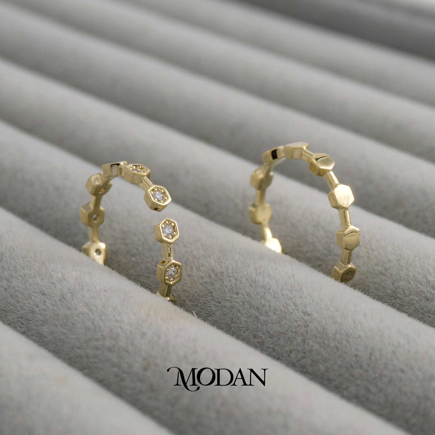Modern Honeycomb Hexagon Ring Cincin Sarang Lebah Hypoallergenic Gold Plated