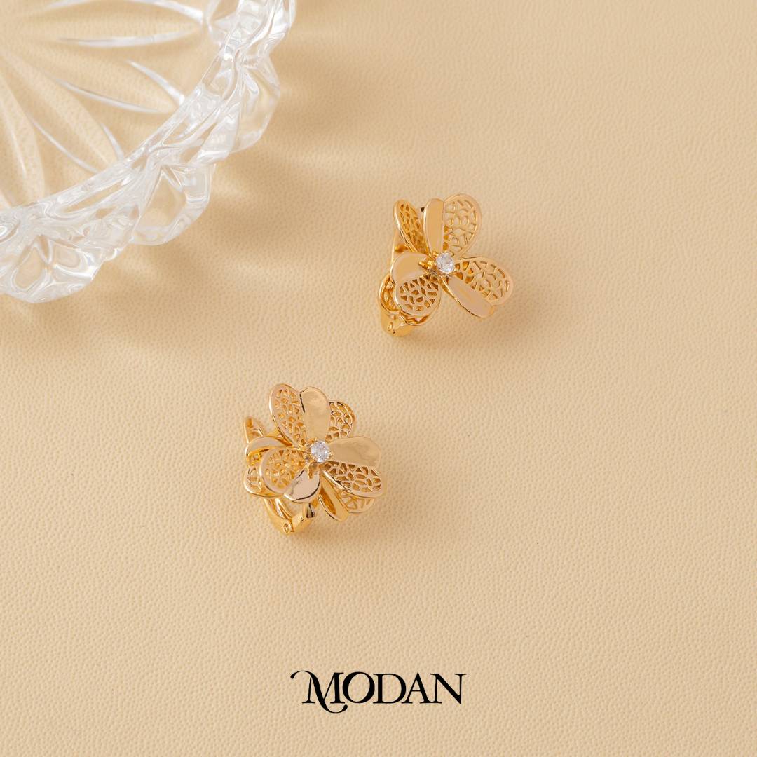 (16mm) Rosegold Flower Filigree Hoop Earrings Anting Pita Hypoallergenic Gold Plated