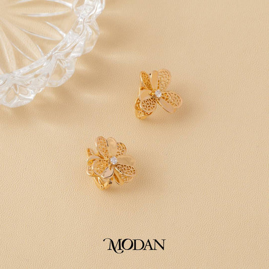 (16mm) Rosegold Flower Filigree Hoop Earrings Anting Pita Hypoallergenic Gold Plated