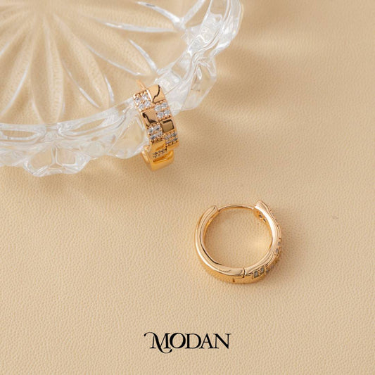 (17mm) Sparkling Checker Board Game Hoop Earrings Anting Elegan Hypoallergenic Gold Plated