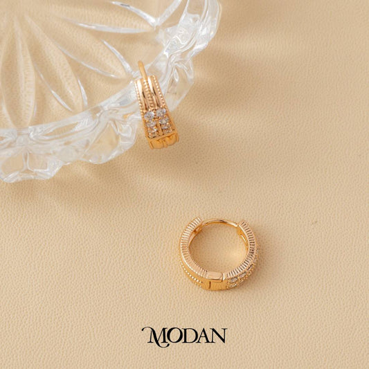 (15mm) Double Row Micro Pave Zirconia Hoop Earrings Anting Elegan Hypoallergenic Gold Plated