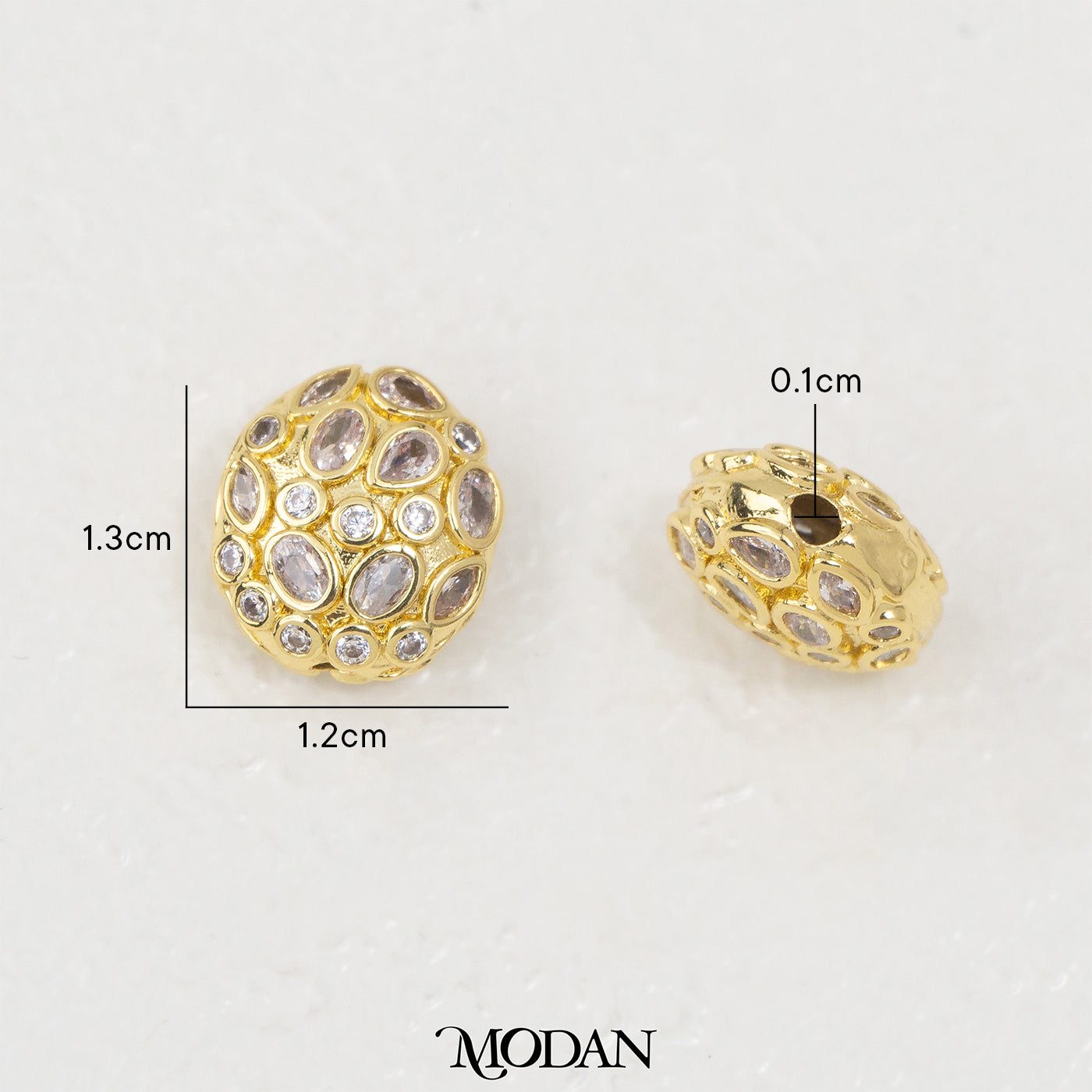 Bohemian Sparkling Cubic Zirconia Oval Egg DIY Beads Liontin Manik Telur Oval Hypoallergenic Gold Filled