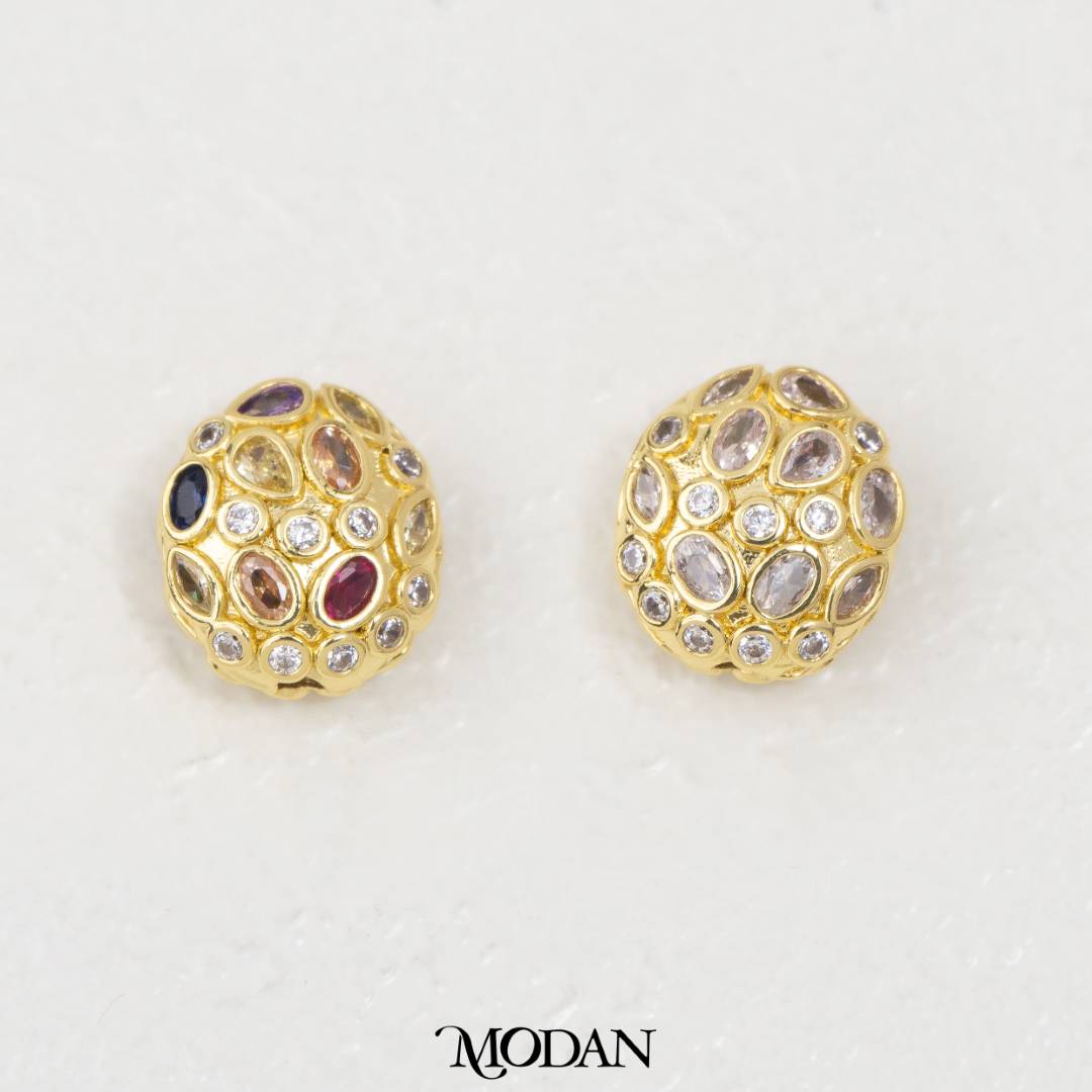 Bohemian Sparkling Cubic Zirconia Oval Egg DIY Beads Liontin Manik Telur Oval Hypoallergenic Gold Filled