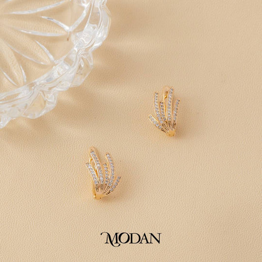 (16mm) Sparkling Rosegold Palm Leaf Hoop Earrings Anting Daun Pesta Hypoallergenic Gold Plated