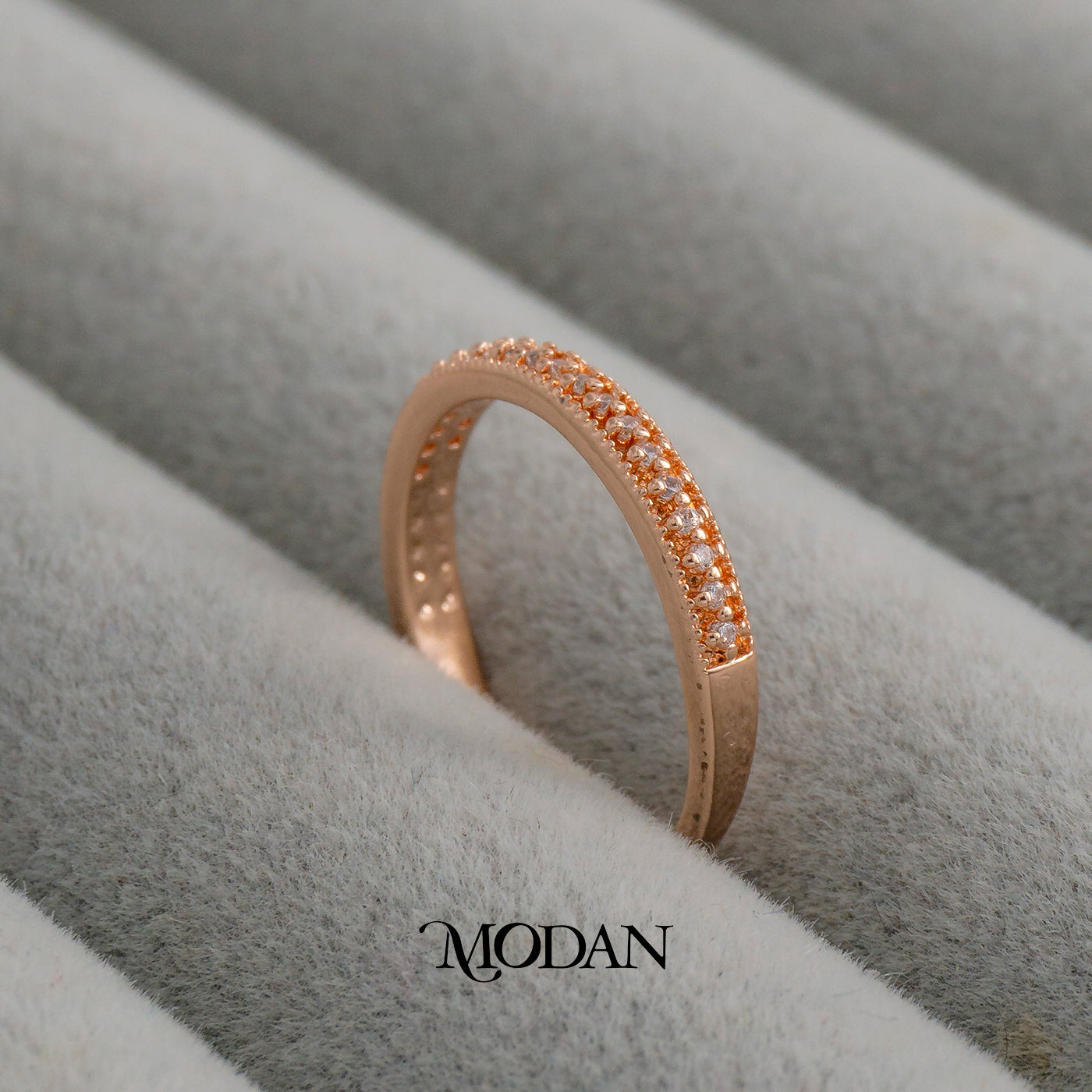 Dainty Rose Gold Eternity Ring Cincin Milgrain Klasik Permata Garis Hypoallergenic Gold Plated