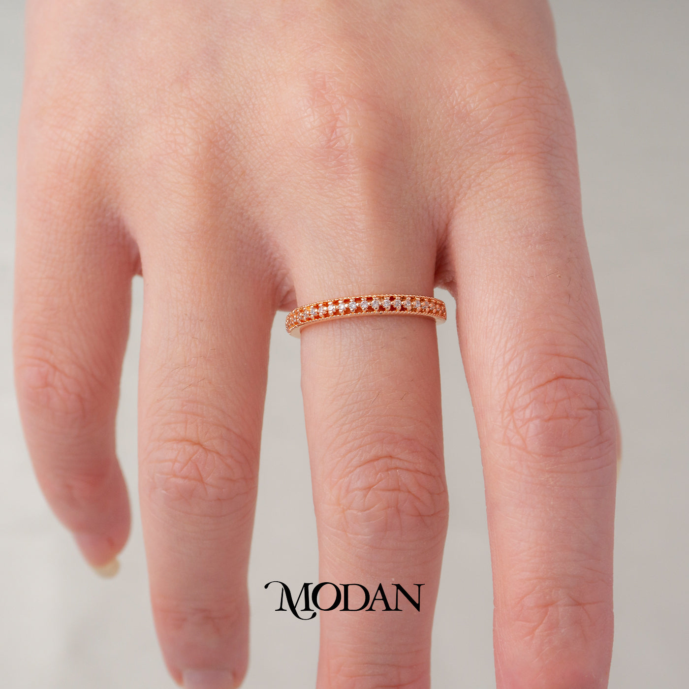 Dainty Rose Gold Eternity Ring Cincin Milgrain Klasik Permata Garis Hypoallergenic Gold Plated