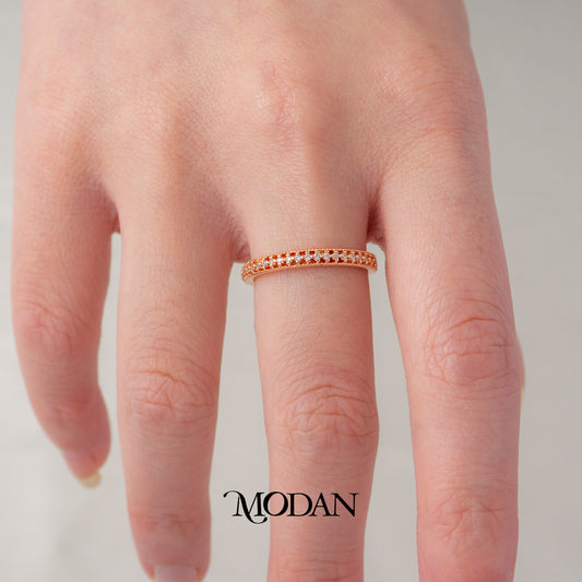 Dainty Rose Gold Eternity Ring Cincin Milgrain Klasik Permata Garis Hypoallergenic Gold Plated