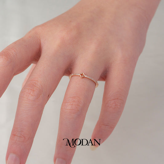 Dainty Rose Gold Clover Ring Cincin Semanggi Keberuntungan Hypoallergenic Gold Plated