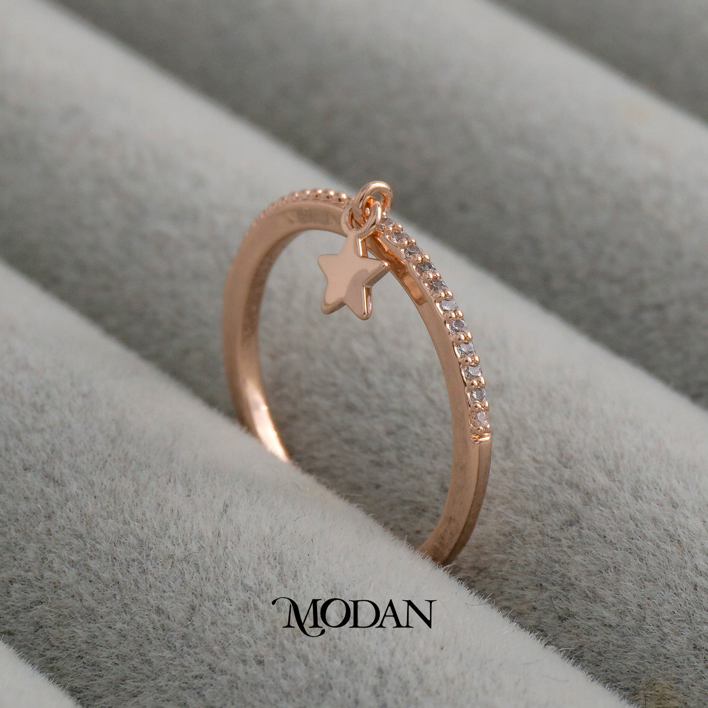 Dainty Rose Gold Star Dangle Ring Cincin Mainan Gantungan Bintang Hypoallergenic Gold Plated