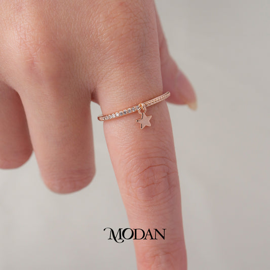 Dainty Rose Gold Star Dangle Ring Cincin Mainan Gantungan Bintang Hypoallergenic Gold Plated