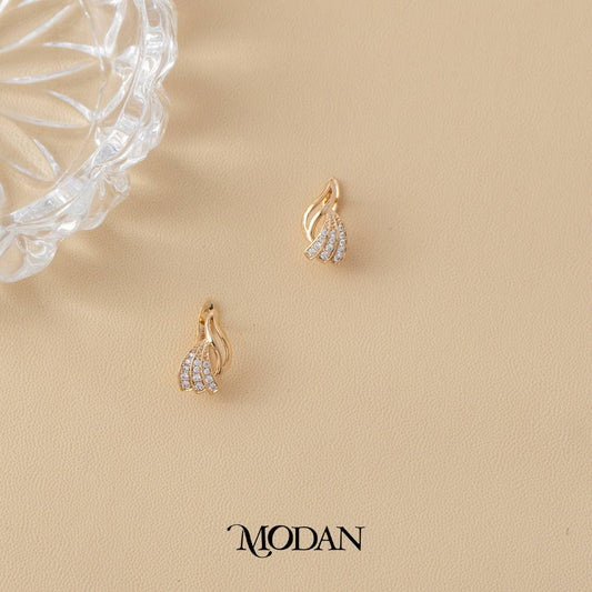 (14mm) Sparkling Triple Swirl Hoop Earrings Anting Simple Hypoallergenic Gold Plated