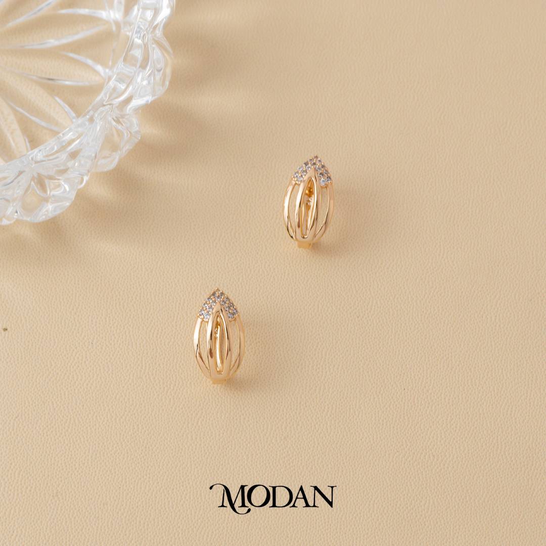 (16mm) Sparkling Triple Row Hoop Earrings Anting Simple Hypoallergenic Gold Plated