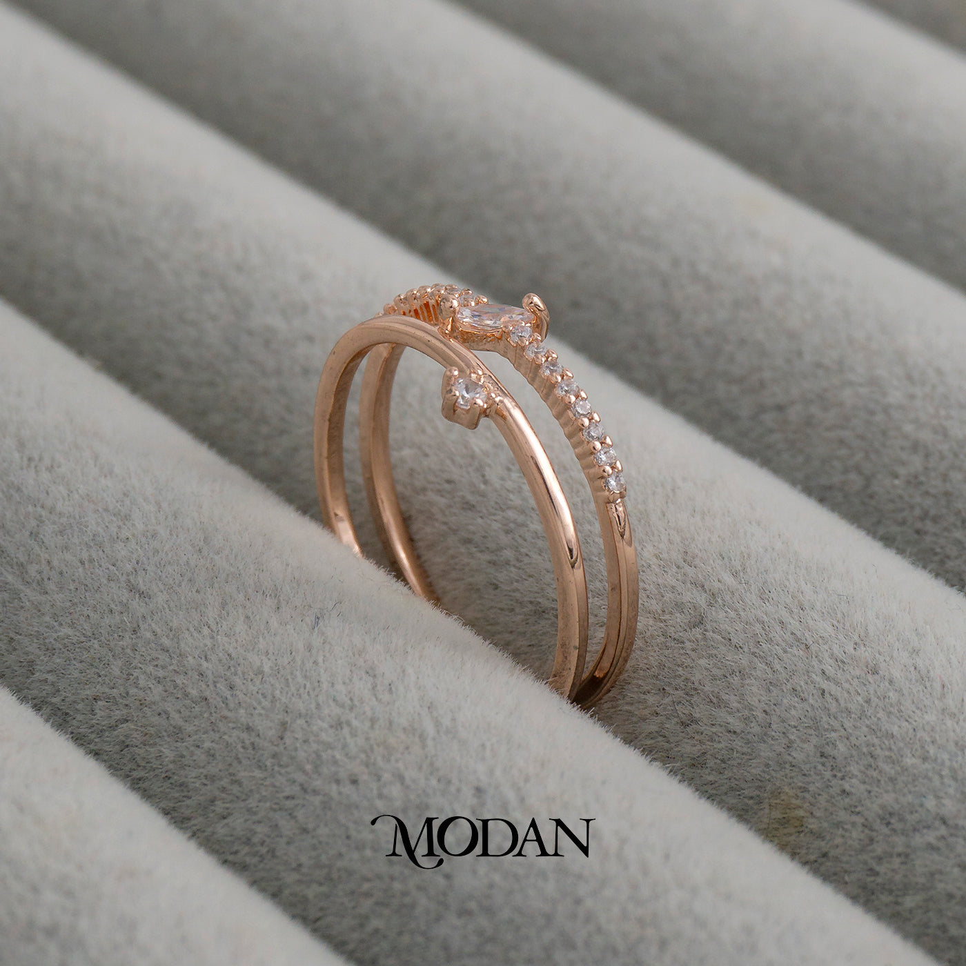 Elegant Double Row Solitaire Ring Cincin 2 Lapis Elegan Hypoallergenic Gold Plated