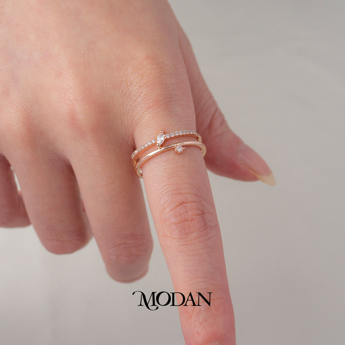 Elegant Double Row Solitaire Ring Cincin 2 Lapis Elegan Hypoallergenic Gold Plated