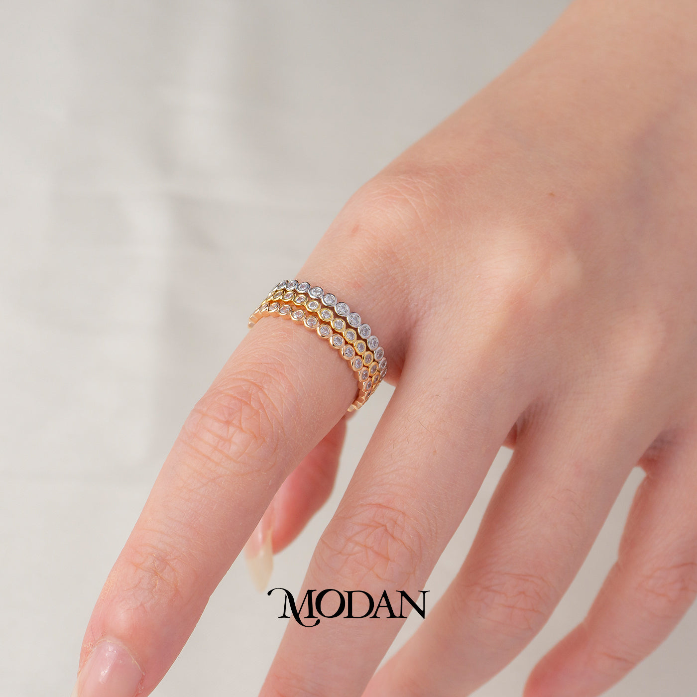 Bezel Round Cut Stacking Ring Cincin Tumpuk Bulat Hypoallergenic Gold Plated