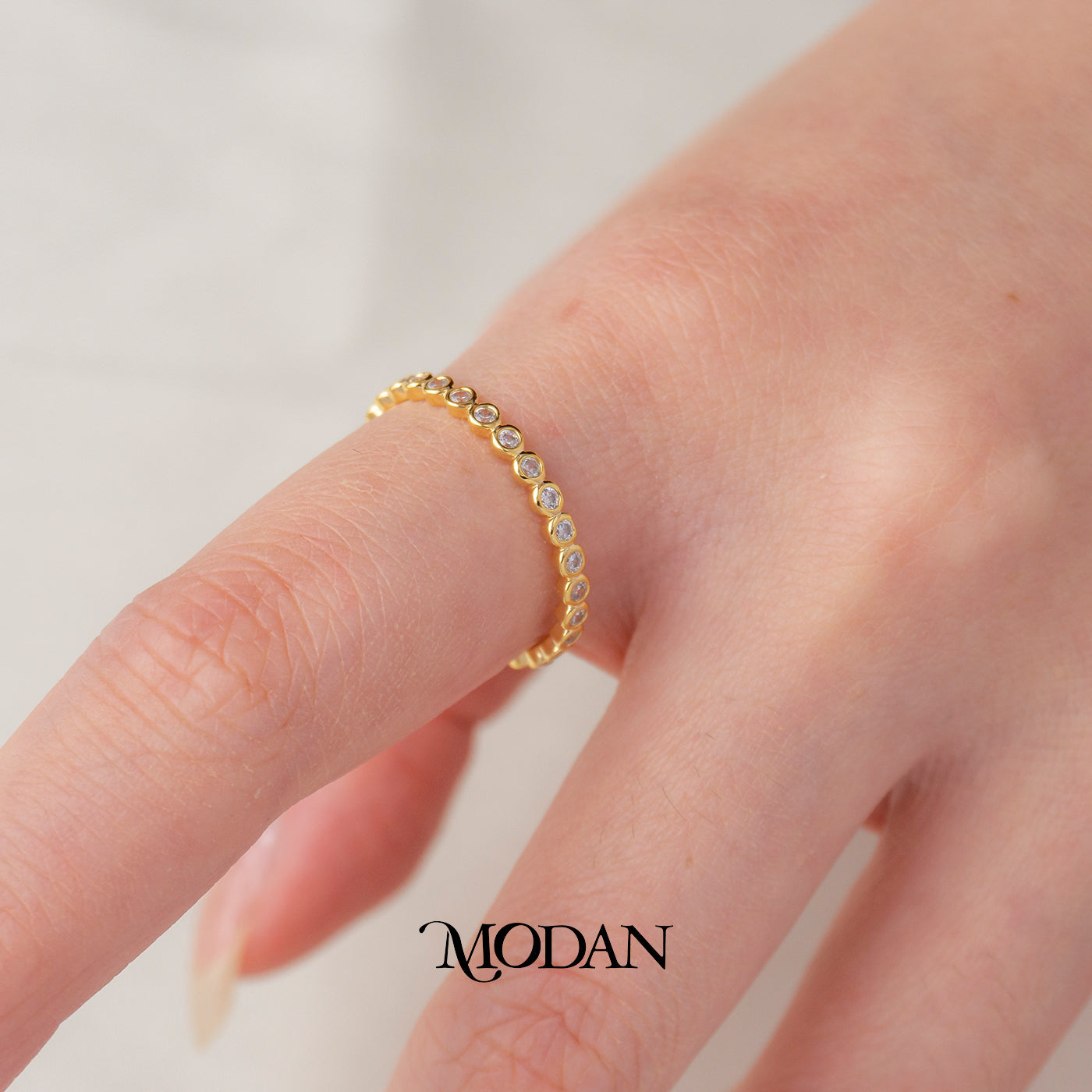 Bezel Round Cut Stacking Ring Cincin Tumpuk Bulat Hypoallergenic Gold Plated
