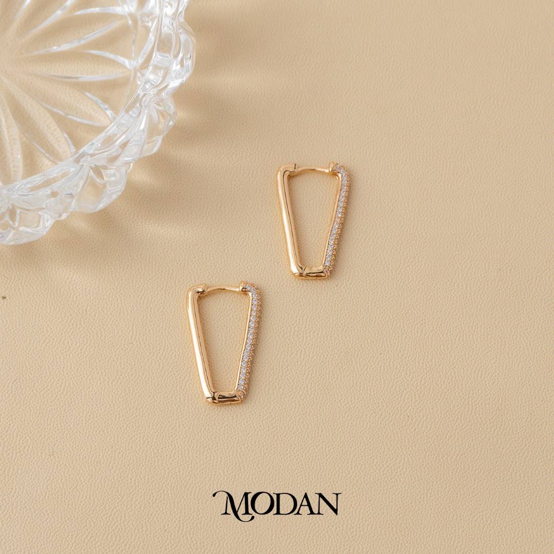 (24mm) Sparkling Zirconia U Shaped Hoop Earrings Anting Bulat Hypoallergenic Gold Plated