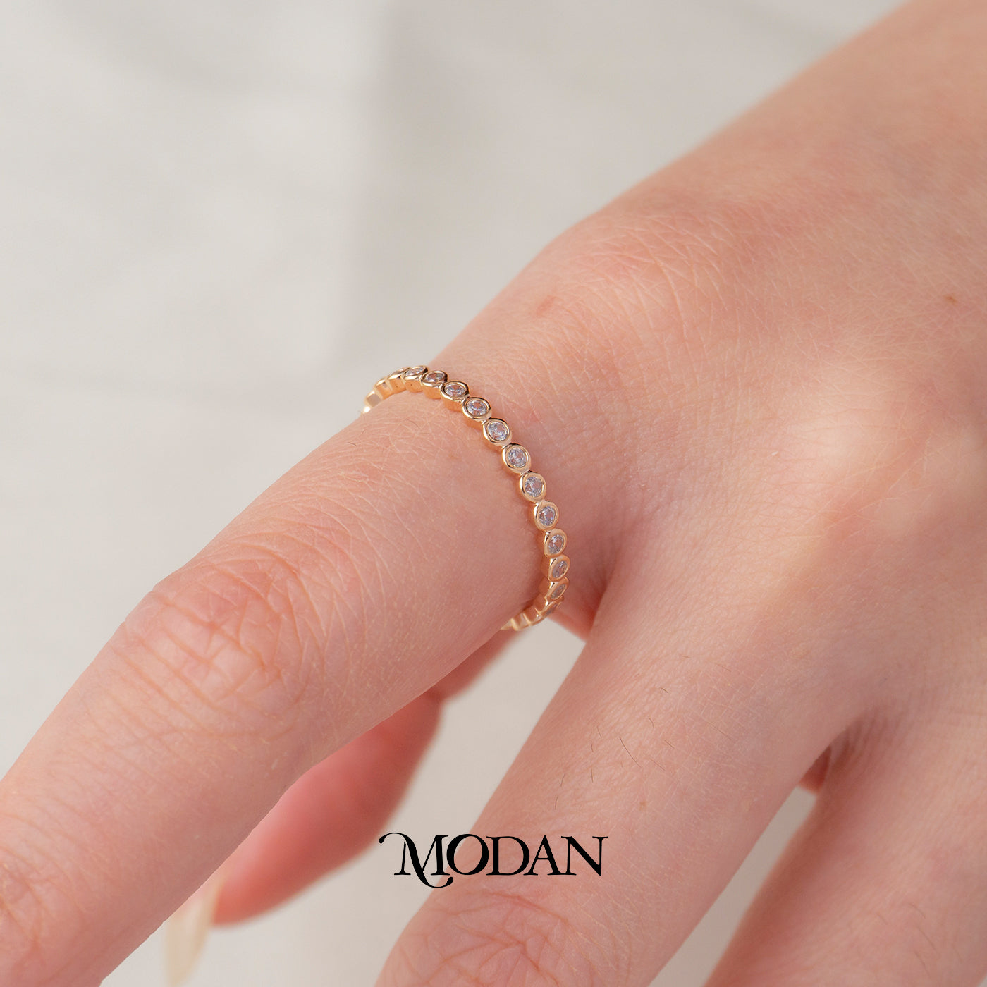 Bezel Round Cut Stacking Ring Cincin Tumpuk Bulat Hypoallergenic Gold Plated