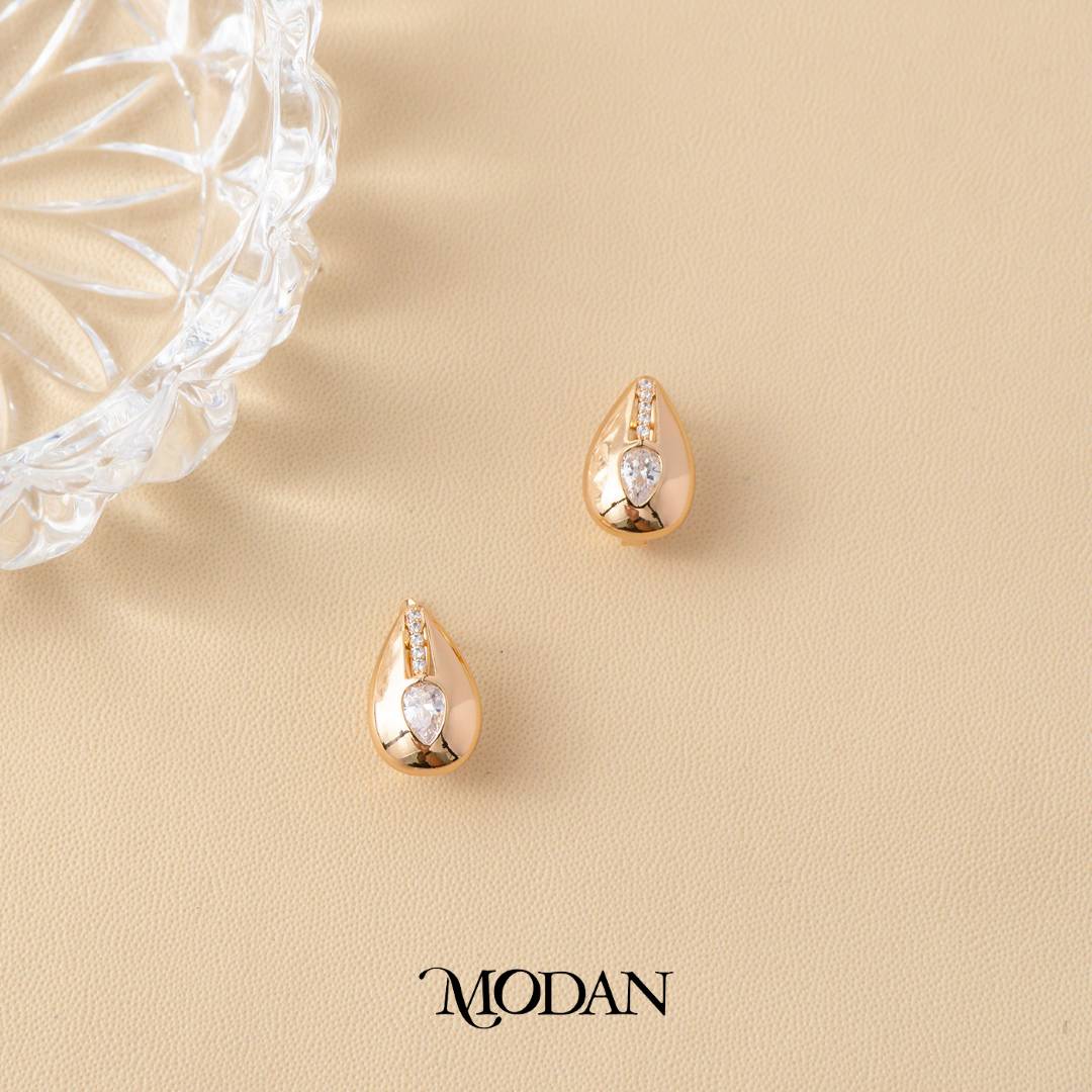(16mm) Simple Chunky Teardrop Solitaire Hoop Earrings Anting Bulat Tetes Air Mata Hypoallergenic Gold Plated