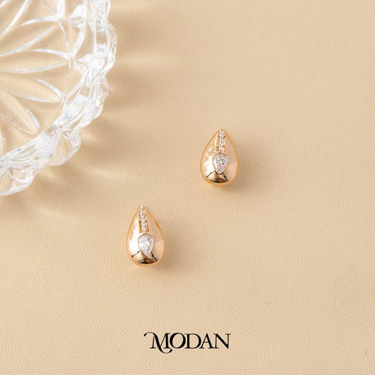 (16mm) Simple Chunky Teardrop Solitaire Hoop Earrings Anting Bulat Tetes Air Mata Hypoallergenic Gold Plated