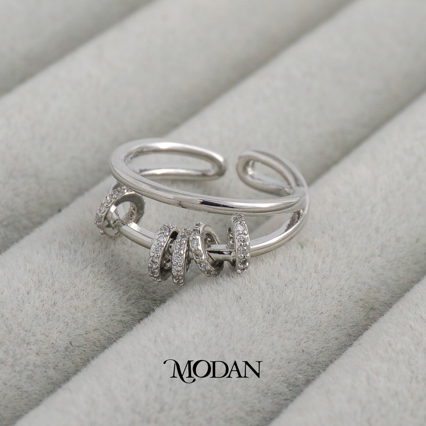Geometric Coin Double Band Spacer Bead Ring Cincin Double Koin Hypoallergenic Gold Plated