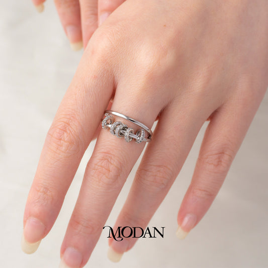 Geometric Coin Double Band Spacer Bead Ring Cincin Double Koin Hypoallergenic Gold Plated
