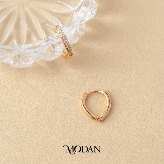 (17mm) Micro Paved V-Shaped Hoop Earrings Anting Bentuk V Hypoallergenic Gold Plated