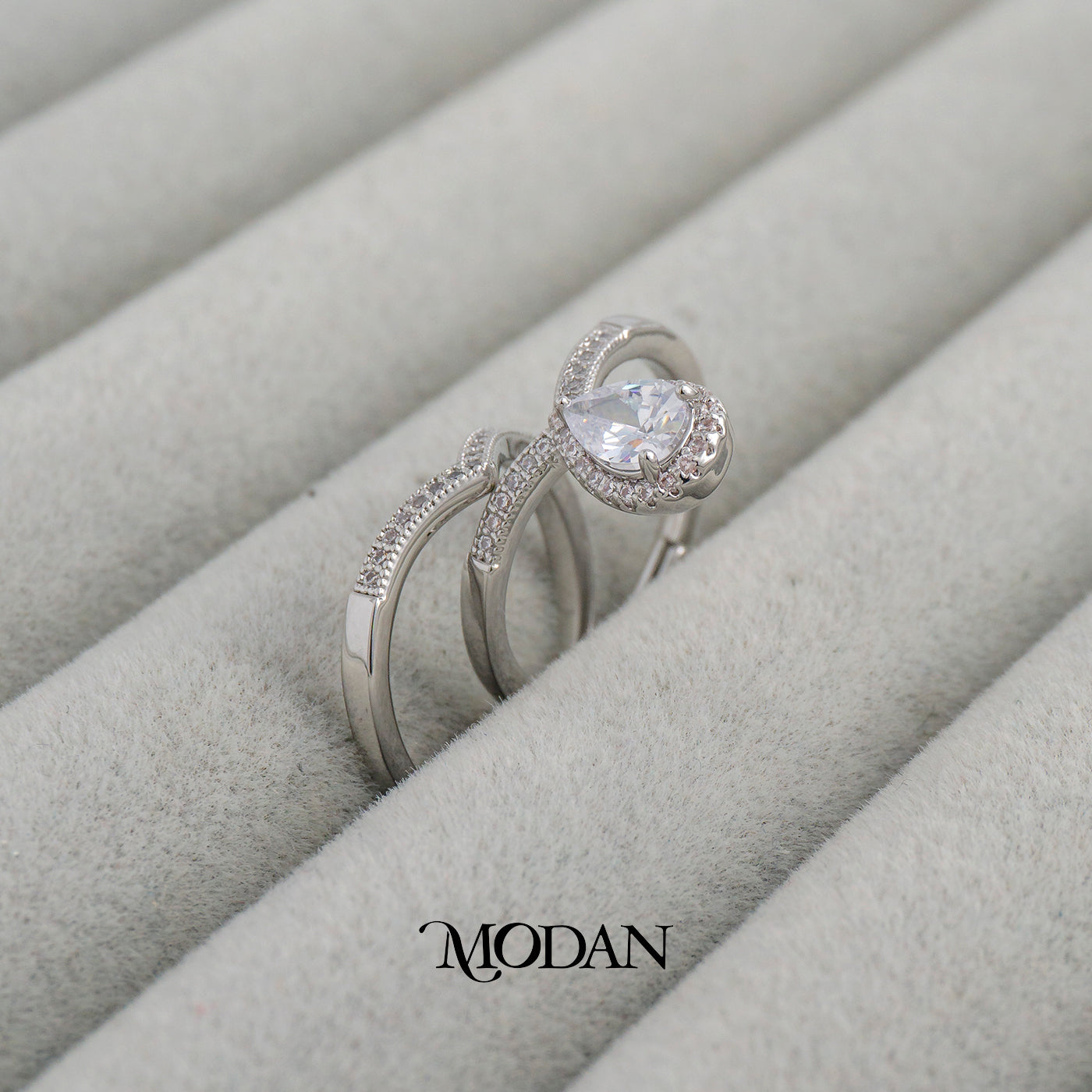 Elegant Silver Double Wishbone Ring Cincin V & Potongan Pear Hypoallergenic Gold Plated