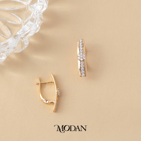 (23mm) Micro Paved Round Flower Hoop Earrings Anting Simple Hypoallergenic Gold Plated