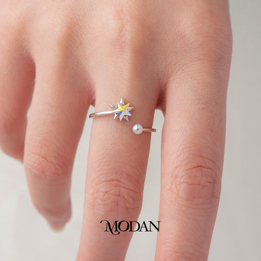Celestial Star Pearl Open Adjustable Ring Cincin Bintang Mutiara Hypoallergenic Gold Plated