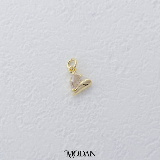 Mini One Sided Zirconia Love Charm DIY Charm Liontin Hati Hypoallergenic Gold Plated